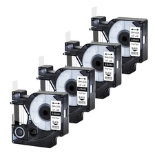 4PK Black on White IND Vinyl Label 1/2" 18444 for DYMO RHINO 4200 5000 5200 6000