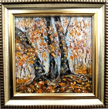 Original Oil Painting Autumn Landscape 4x4in Framed Impasto Art Signed