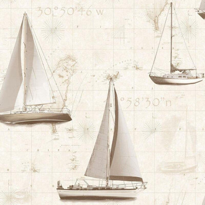 Global Fusion Segeln Meer Schiff Boot Karte Beige Tapete Maritim Reisen