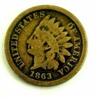 1863 Copper Nickle Indian Head Penny VG