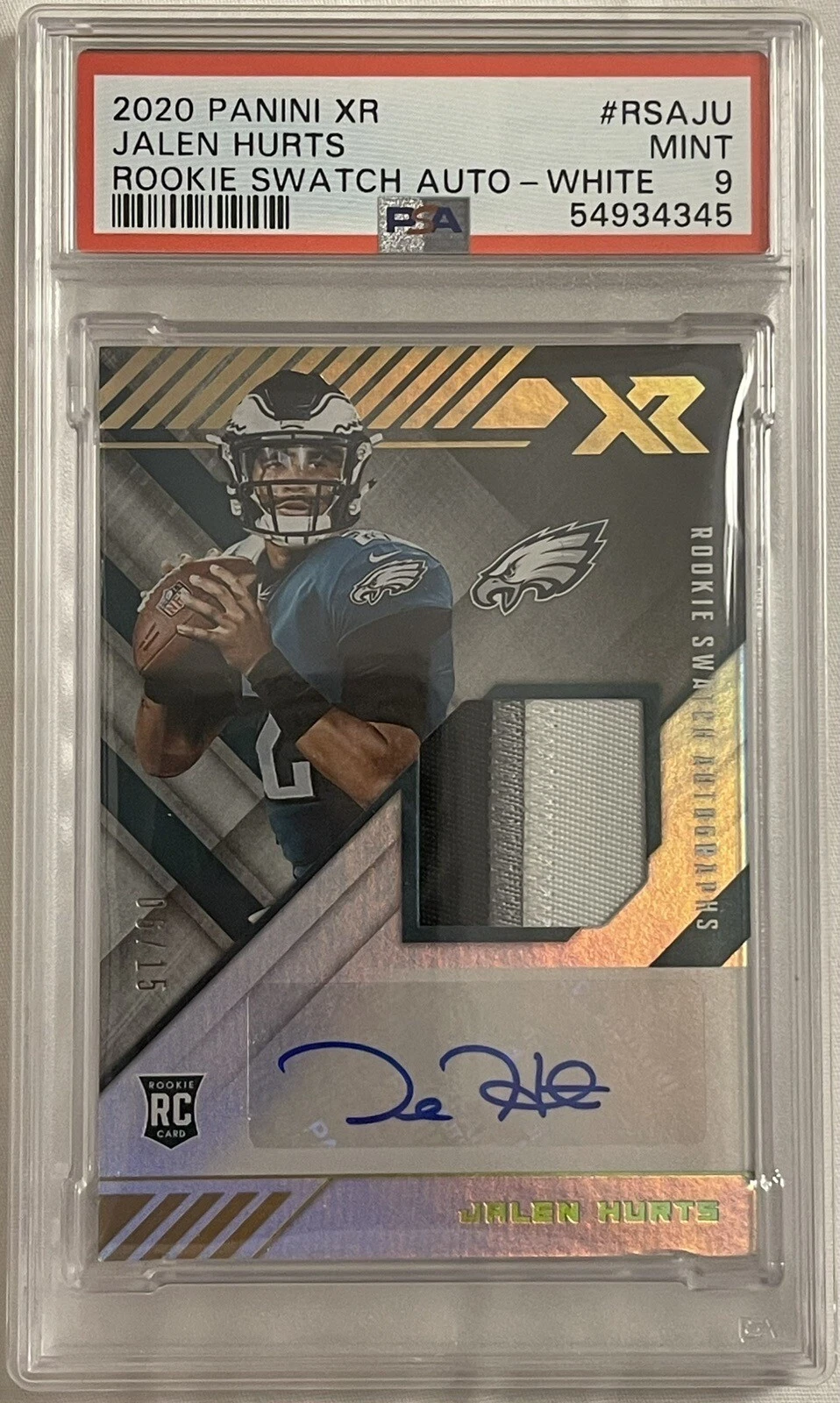 Jalen Hurts Panini XR Rookie Swatch Autographs #RSAJU White