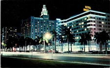 Biscayne Boulevard Illuminated Night View Miami Florida Chrome Postcard