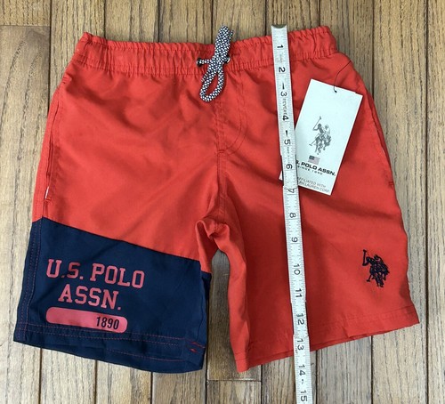New U.S. Polo Assn. Boys Red Swim Shorts Trunks Pockets Sz 6-7 SMALL (U10) - Picture 3 of 4