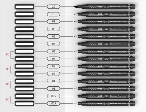 TOOLI-ART Micro-Line Pens With Case, 14/Set Black, Fineliner, Multiliner BLACK - Picture 4 of 10