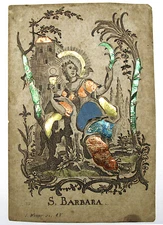 1690s GERMANY ST. BARBARA DEVOTIONAL CARD by ENGRAVER "I. WANGUS"