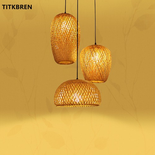 Hand Knitted Bamboo Pendant Lights Weaving Hanging Lamp Home Decor LED Fixtures