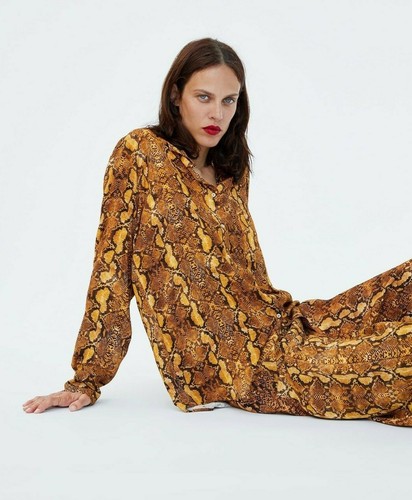 ZARA ORANGE/BROWN SNAKESKIN PRINT FLOWING SHIRT SIZE M - Picture 7 of 12