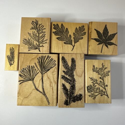 Lot Of 7 Leaf & Branches Wood Mounted Rubber Stamps - 第 1/11 張圖片