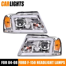 Clear /Amber LED DRL Projector Headlight Lamps Fits 2004-2008 Ford F-150/Mark LT