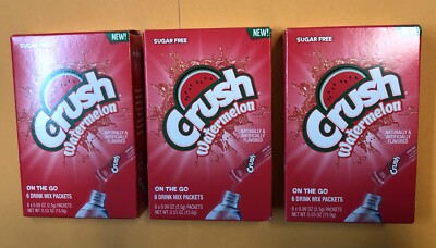 Crush Watermelon Singles To Go 3 Boxes - 18 Packets Total - Sugar Free Drink Mix
