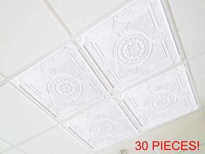 Grid System, Pop In, 24'' x 24'', 3D, PVC, Ceiling Tiles, PERU White, 30 Pieces