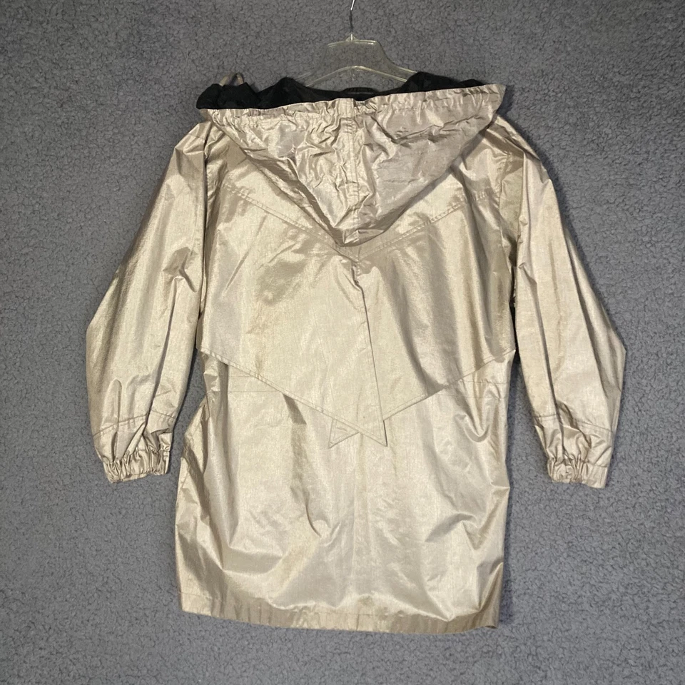 Totes Rainwear Jacket Women Medium Beige Black Hooded Lined Drawstring Rain Coat - Image 3 of 4