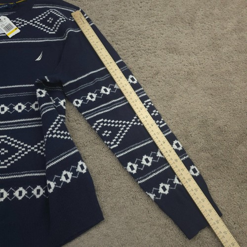 NWT Nautica Men's Fair Isle Crew Neck Sweater MEDIUM Navy Blue - Picture 5 of 10