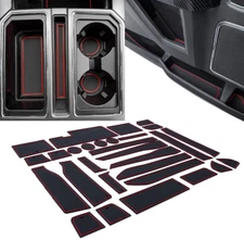 Red Line Rubber Liner Pads Cup Holder Door Pocket Slot Mat Fits 15-20 F150 Crew