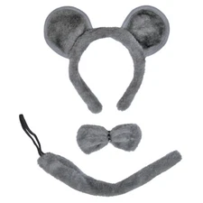 Gray Mouse Ears, Tail, & Bow Tie Costume Set ~ HALLOWEEN FUN DRESS UP PARTY KIT