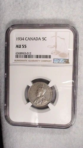 1934 Canada Five Cents NGC AU55 ABOUT UNCIRCULATED 5C Coin PRICED TO SELL NOW!