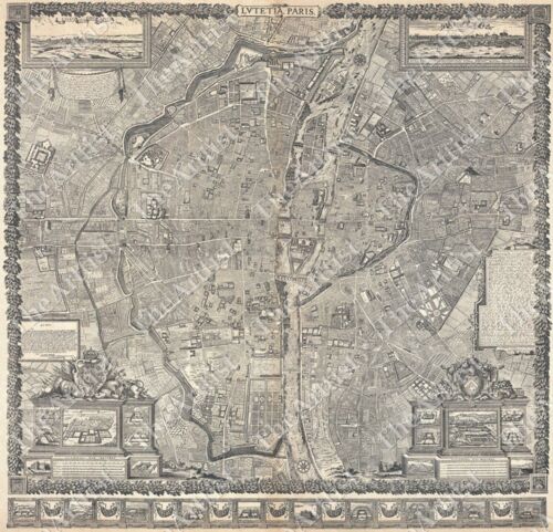 HUGE VINTAGE historical PLAN PARIS FRANCE 1652 OLD ANTIQUE STYLE MAP art print - Picture 1 of 1
