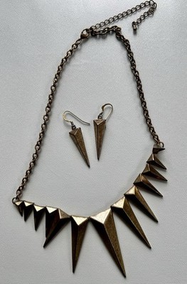 Boho Brass Spear Spike Adjustable Necklace 16  To 20  With Earrings