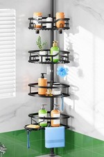 Shower Caddy Tension Pole Rustproof Quick Install Corner Bathroom Organizer S...