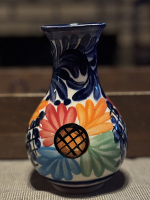 Talavara Mexican Pottery Brightly Colored 6  Floral Bud Vase