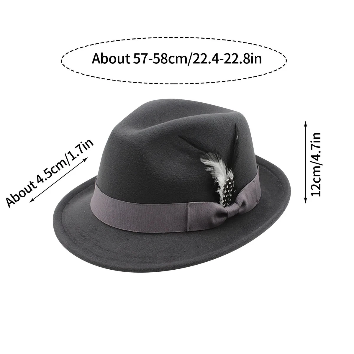 Clásico Sombreros Fedora para Hombres Mujeres Ala Corta Fieltro Pluma Sombrero Panamá Vestido Sombrero
