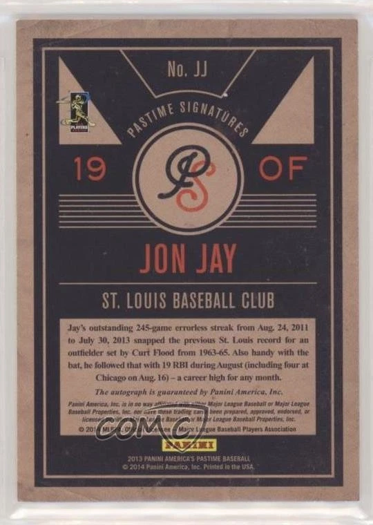 2013 Panini America's Pastime Pastime Signatures /125 Jon Jay #JJ Auto - Image 2 of 2
