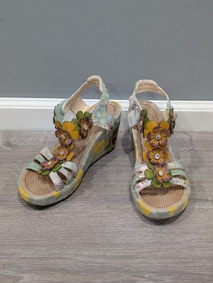 Laura Vita Jacsmino Fleur Wedge Sandals Multicolor Floral Boho Sparkle Sz 41
