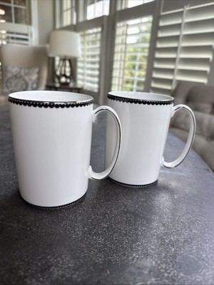 Kate Spade Lenox Coffee Mugs White & Black Pair (2) EUC