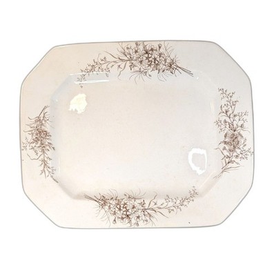 Antique Victorian W&E Corn Wild Flowers Brown Transferware White Platter