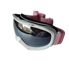 OutdoorMaster Ski Snowboard Goggles White Frame Pink Adjustable Strap Grey Lens