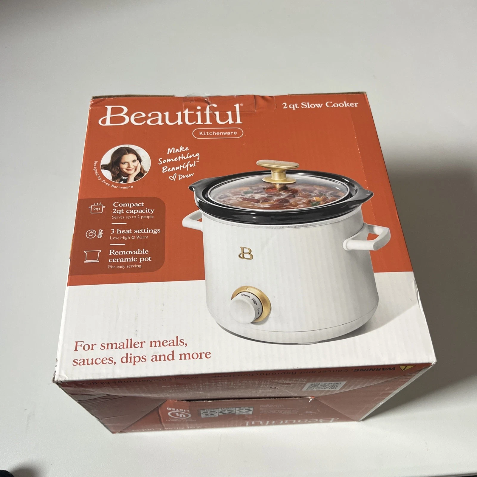 Beautiful by Drew Barrymore 2qt Slow Cooker (Porcini Toupe) New in Box