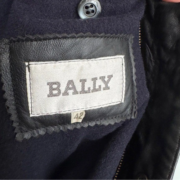 Bally Italian Black Leather Wool Lined Trench Coat Sz 42 - Image 3 of 4