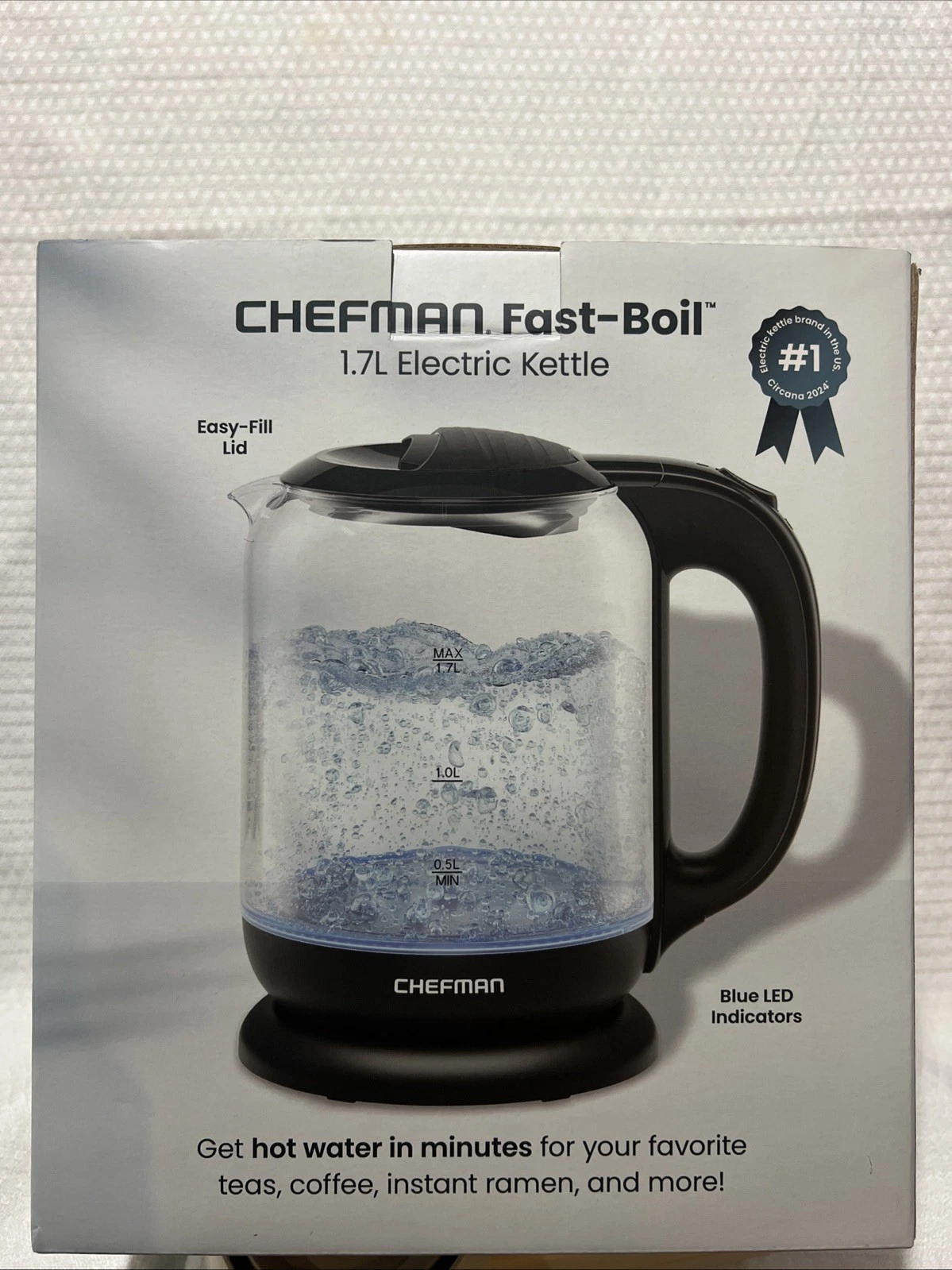 Chefman 1.7L Electric Glass Kettle w/ LED Indicator Light, Automatic Shutoff New