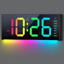 Digital Wall Clock Large Display, 13" Alarm Clock with 12 RGB Colors Changing Re