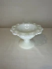 Vintage Anchor Hocking Lace Edge Milk Glass Compote Pedestal Candy Dish Bowl
