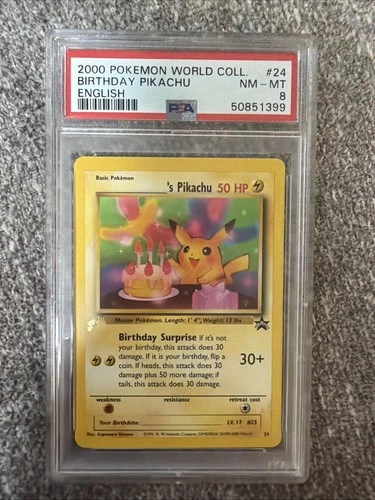 2000 Pokemon Pikachu World Collection Birthday Pikachu English 24 PSA 8