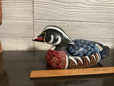 Vintage Wooden Painted Drake Wood Duck w/removable Lid