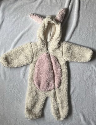 Fuzzy White Bunny Rabbit Onesie. Handmade. 18m