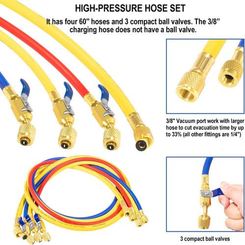49968 4-Valve Test and Charging Manifold, A/C Manifold Gauge Tool Set - Picture 6 of 11