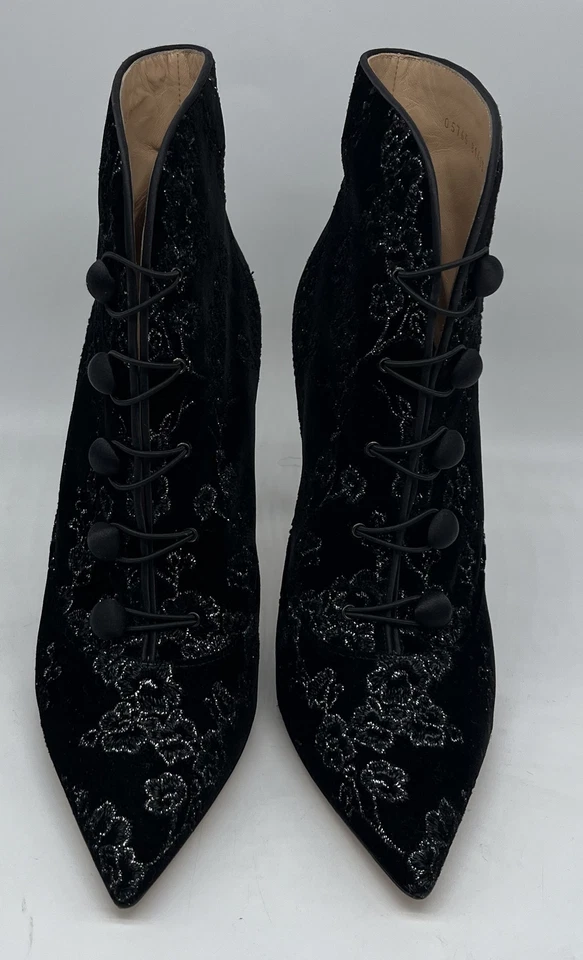 Gianvito Rossi $1175 Embroidered Silk/Crepe Satin Empress Velvet Booties sz 39 - Image 3 of 4