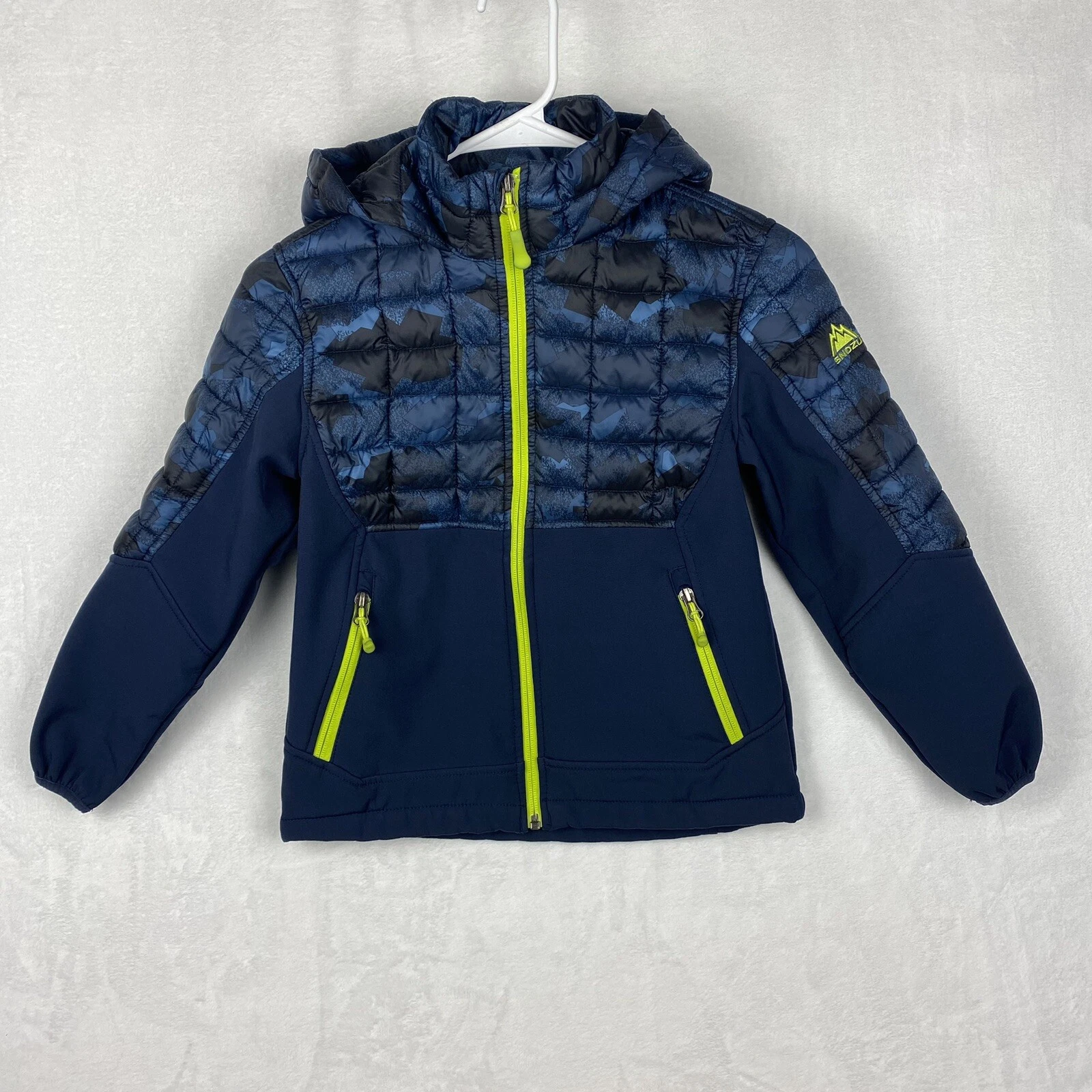 Snozu Puffer Jacket Boys Size Small Blue Green Full Zip Hooded Outdoor Jacket