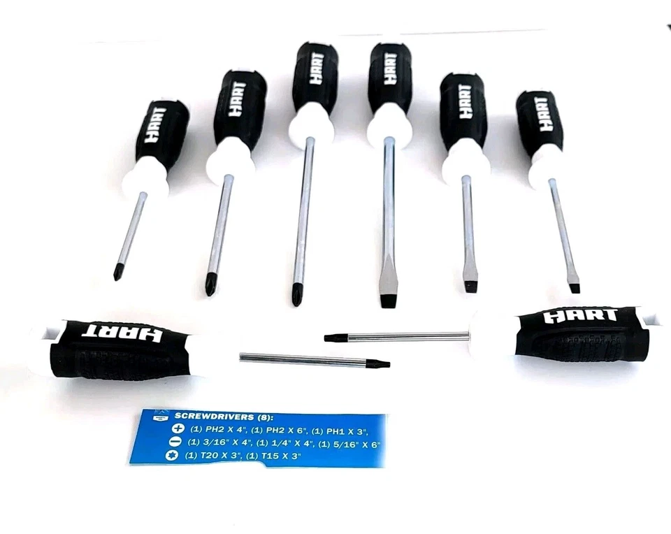 8 Destornilladores Hart. Acero endurecido, magnético, dif. tallas.Philips,Plano,Torx Foto 3 de 4