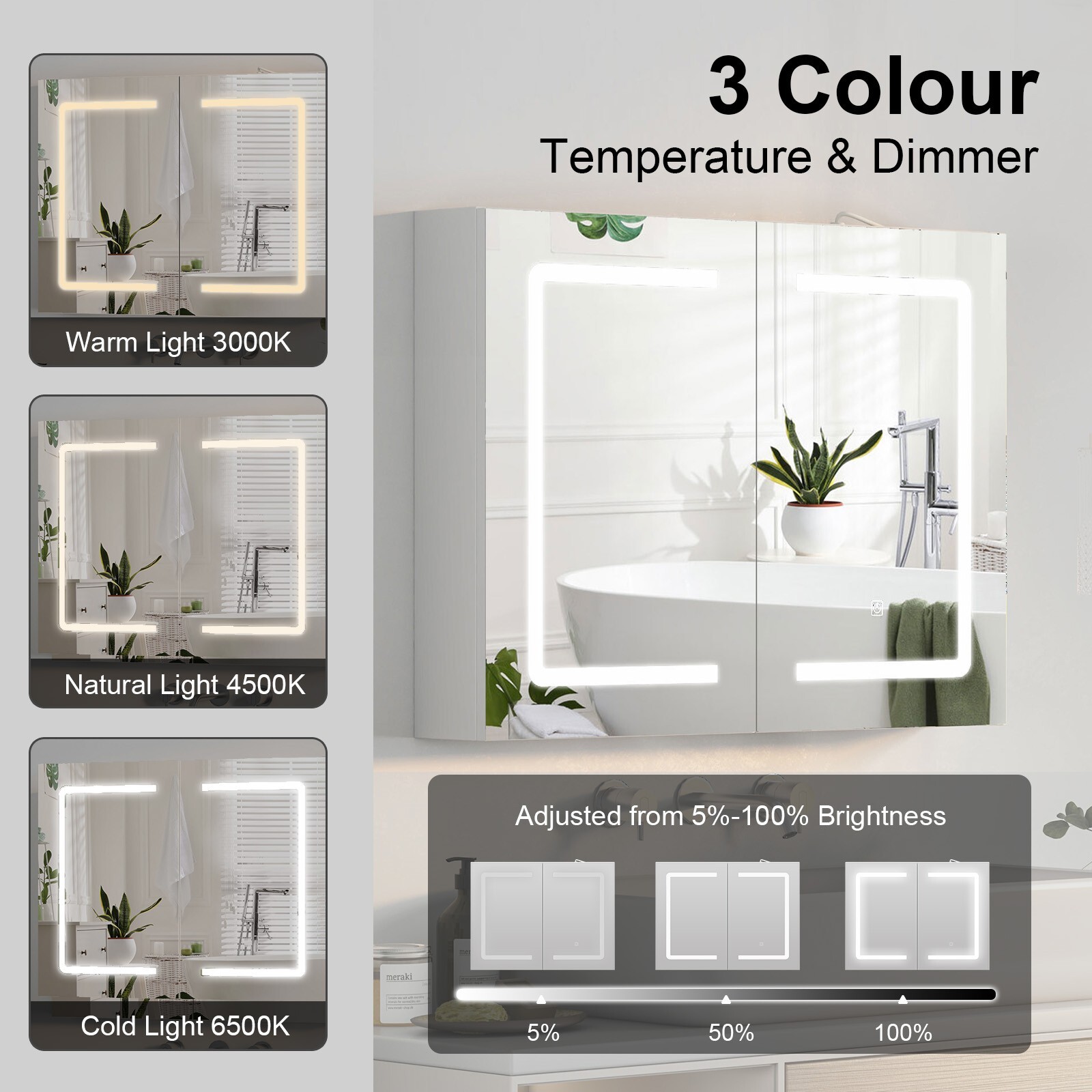 24" x 32" LED Bathroom Medicine Cabinet Lighted Large Mirror Cabinet with Socket