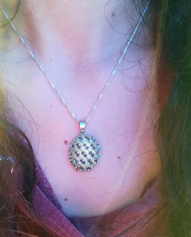 COLLANA VERA AMETISTA VERDE PRASIOLITE NATURALE E PAVE DI TOPAZI SU ARGENTO 925 - Immagine 3 di 4