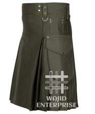 Scottish Men's Olive Green Cotton Hybrid Utility Kilt Cargo Pocket Utility Kilts