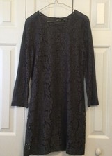 Madewell Gray Floral Lace Overlay Shift Dress Long Sleeves Size 4 Knee Length