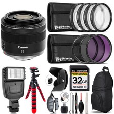 Canon RF 35mm IS Macro STM Lens Flash Tripod More - 32GB Accessory Kit