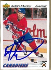 Mathieu Schneider autographed Hockey Card (Canadiens) 1991 Upper Deck #328