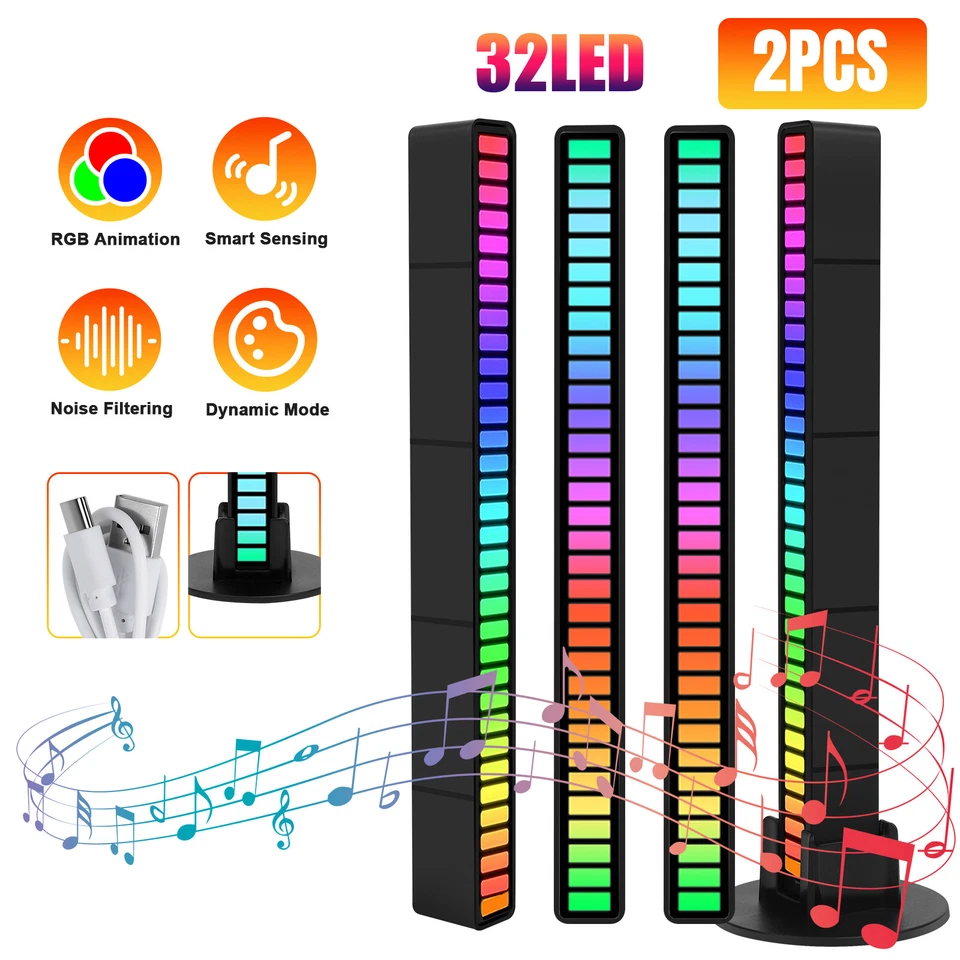 2/4X RGB LED Car Atmosphere Strip Light Bar USB Music Sound Control Rhythm Lamps - Image 2 of 4