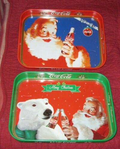 LOT 2 PLATEAU COCA COLA PERE NOEL OURS MERRY CHRISTMAS - Photo 1/3
